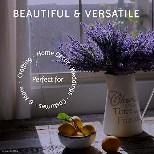 Butterfly Craze Lavender Flower Stems - Lifelike Outdoor Artificial Plants - DIY Crafts & Floral Picks - Planter Filler & Window Flower Box - Pack of 8, 14.5"-16.5" Violet & Green - size: 8 Piece Bundle