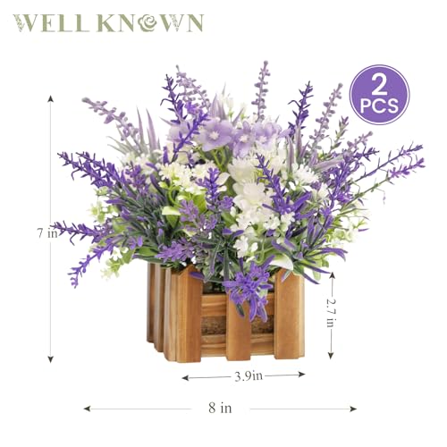 WELL KNOWN Artificial Lavender Plants in Wooden Baskets, Artificial Mini White Flower Arrangement in Planter for Home Hotel Office Table Wedding Centerpieces & Gift(Set of 2) - color: Lavender