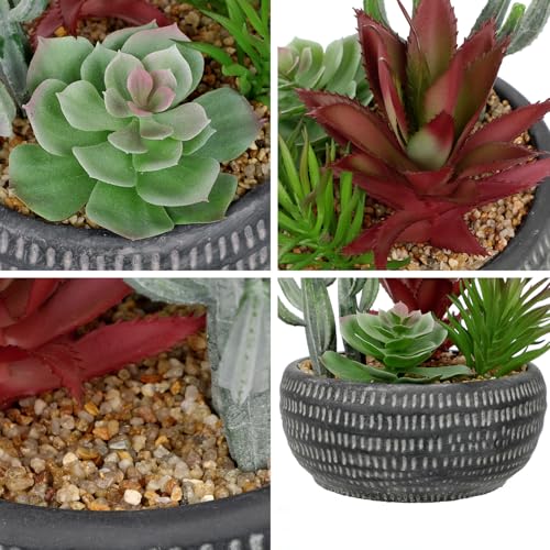 Briful Fake Succulents in Black Cement Pot, Artificial Succulent Plants Arrangement for Home Decor, Small Faux Potted Plants Tabletop Centerpiece, Desk Office Bathroom Shelf Decorations - color: Black