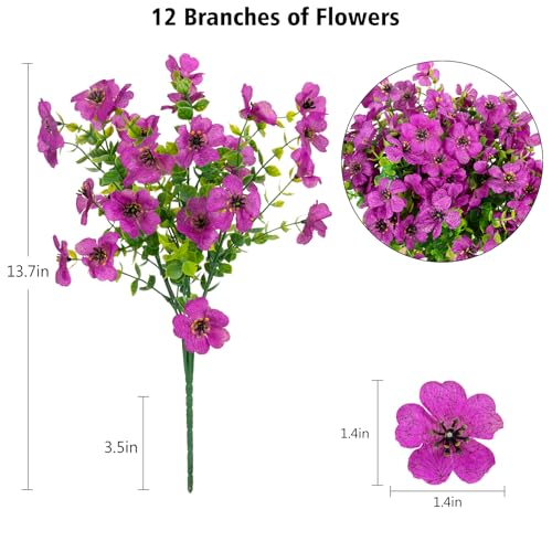 12 Bundles Artificial Flowers for Outdoor Fake Plastic Flowers Faux Plants for Decoration Hanging Planters Indoor Outside Garden Porch (Purple) - color: Purple-12 Bundles