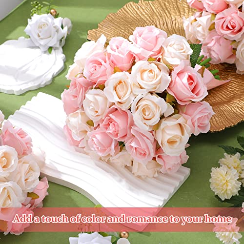 Jexine, 10 Bouquets Artificial Rose Flowers, 120 Pcs, Pink and White, Silk, DIY Bride, Home, Wedding Party Decorations - color: Pink and White