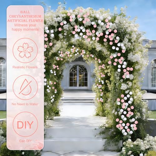 INQCMY Artificial Flowers 12 Pcs Fake Chrysanthemums Faux Kiku Flower Long Stem 20" Realistic Silk Pompon Mums for Vase Wedding Bouquets Centerpieces Home Decor (White Pink) - color: White Pink