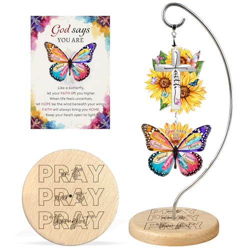 Christian Religious Gifts for Women Faith - Sunflower Butterfly Inspirational Gifts for Women Friends, Mom, Sister, Girl, Catholic Female - Birthday Valentines Mothers Day Easter Ideas Present - color: Sunflower