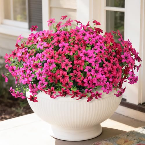 Artificial Flowers Faux Plants for Outdoor Fake Flower Spring Decoration, 12 Bundles Silk Daisy Bulk UV Resistant Realistic for Outside Porch Patio Balcony Planter Yard Garden Home Decor(Pink) - color: Multicolor Blend 3