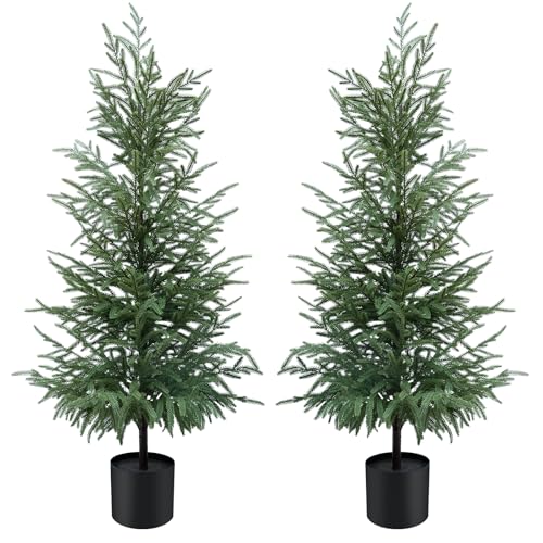 4FT Artificial Norfolk Pine Tree 2-Pack, Realistic UV Resistant Potted Plants for Christmas, Easy Fluff & Store, Indoor Outdoor Decor - size: 4FT