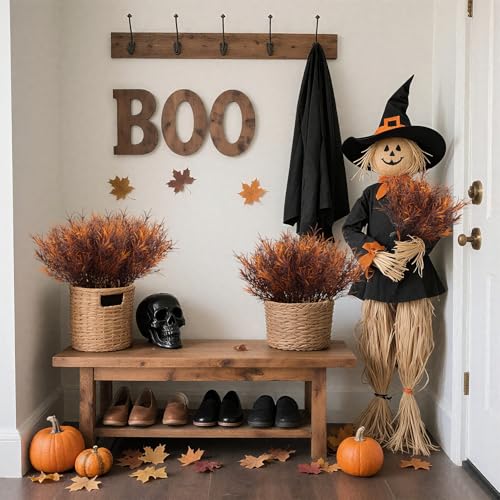 RAINFLOW Thanksgiving Artificial Fall Flowers for Outdoors - 4PCS Fall Needle Grass Fake Flowers for Decoration, Fall Decorations for Centerpiece Table Vase Home Front Porch Patio Outdoor Wedding