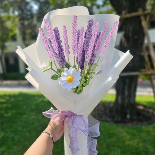 8 Pcs Crochet Flowers Bulk Lavender Crochet Flower Gifts Pink Handmade Crocheted Flowers Bouquet DIY Home Decor for Mother's Day Birthday Wedding Women Moms Wives Friends - color: Pink