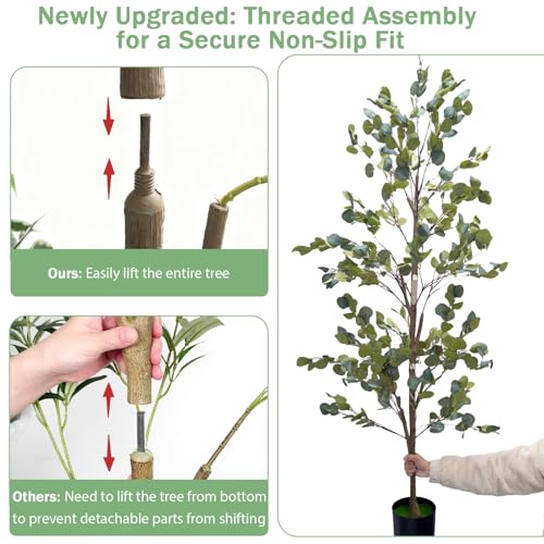 Caxchiling Faux Eucalyptus Tree 6FT, Artificial Potted Tree for Indoor Outdoor, Fake Floor Plants with Natural Wood Trunk, Home Office Living Room Bedroom Decor - color: Eucalyptus