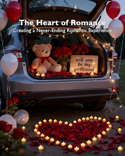 Amagic 2000 Pieces Artificial Rose Petals with 24 Heart LED Tea Lights Candles Kit, Rose Petals and Candles Set for Proposal, Anniversary, Special Romantic Night, Wedding Table Decor, Birthday - color: 24 Pcs White Candles + 2000 Pcs Red-Black Petals