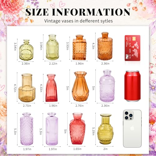 12 Pack Glass Bud Vase Set, Small Flower Vase Set Bud Vases for Wedding Centerpiece Table Decor, Vintage Small Vases for Room Home Dining Party Table Center Decor (Colorful Set, 12 Pack) - color: Colorful Set, size: 12 Pack