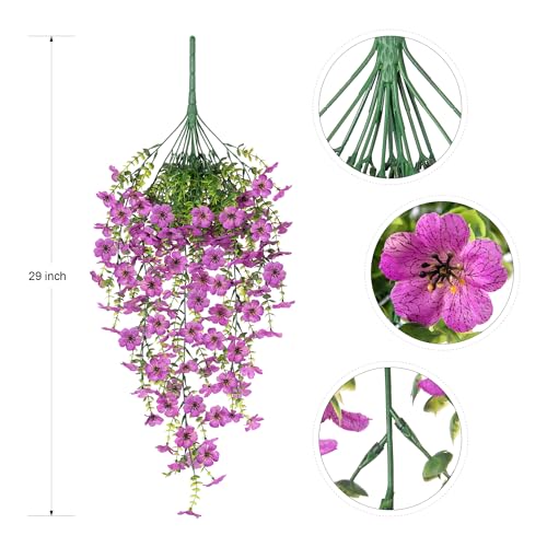 Ammyoo Artificial Hanging Flowers for Outdoors Fake Plants Decoration, 2 Packs Faux Silk Daisy Flower Realistic Outdoor Flowers UV Resistant Porch Patio Window Yard Indoor Spring Decor(Purple) - color: Purple