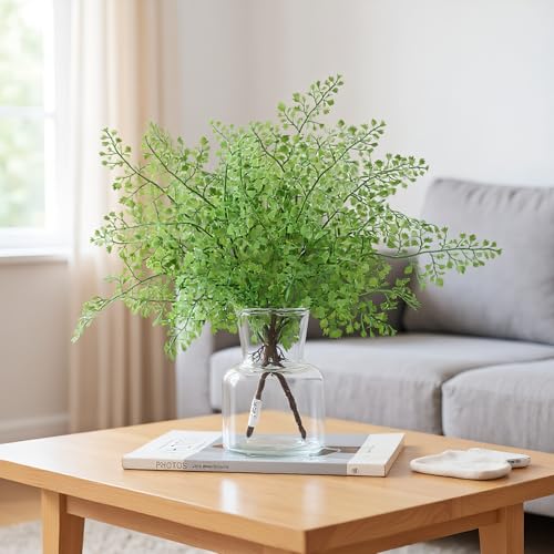 4Pcs 15.35" Artificial Maidenhair Fern Plants Green Realistic Plastic Faux Maiden Hair Fern Stems Fake Bush Greenery Plant for Indoor Outdoor Wedding Office Home Decoration