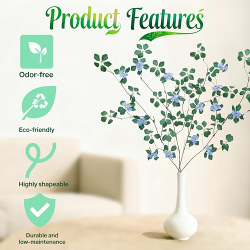 4Pcs 38.8 inches Artificial Tree Branches and Twigs Faux Plant Stems for Tall Vase, Home, Hotel, Office, Store Decor (Leaf with Blue Flowers) - color: Leaf With Blue Flowers