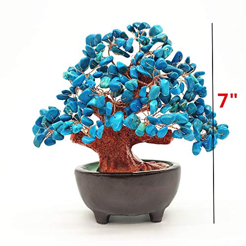 Colorsheng 7 Inch Quartz Crystal Money Tree Bonsai Feng Shui Gem Decoration for Wealth and Luck (Blue) - color: Blue