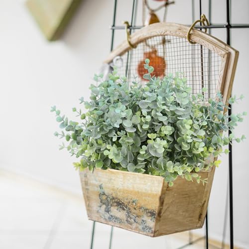 RECUTMS 20Pcs 13Inch Artificial Eucalyptus Plant Faux Boxwood Shrubs Stems Fake Bush Leave Greenery for Wedding Bridal Bouquet Summer Farmhouse Vase Planter Window Box Indoor Outdoor Decor(Dusty Blue) - color: Dusty Blue, size: 20 Pcs