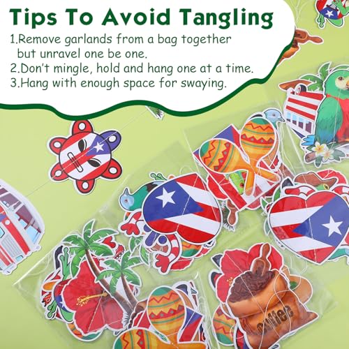 Spakon 8 Pcs Puerto Rico Garlands Puerto Rican Party Hanging Decorations Hibiscus Garlands Banners Frog Paper Cutouts for Birthday Festivals Party Ceiling Wall Decor - color: Puerto Rico