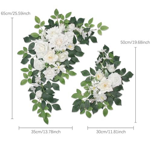 Pack of 2 Artificial Flowers for Backdrop Decoration, Wedding Arch Flowers,Reception Welcome Sign, Eucalyptus Garland, Suited to Aisle Decor and Wedding Arches(White) - color: White