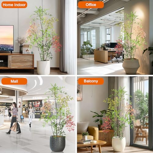 6ft Faux Bamboo Tree Artificial Nandina Tree Artificial Indoor Plants Realistic Fake Potted Tree with 800+ Leaves, Cement Planter - Home Office Decor Perfect for Housewarming Gift Non-Toxic - color: Mixcolor, size: 6ft