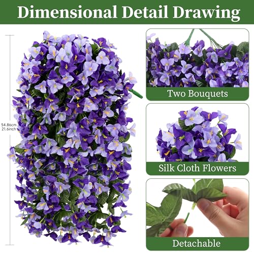 Artificial Bougainvillea Hanging Flowers Plants - 2 PCS faux Bougainvillea artificial flowers with Long Trailing Vines for Outdoor Decoration, Perfect for Porch, Garden (Purple & Light Purple Mix) - color: Purple & Light Purple Mix
