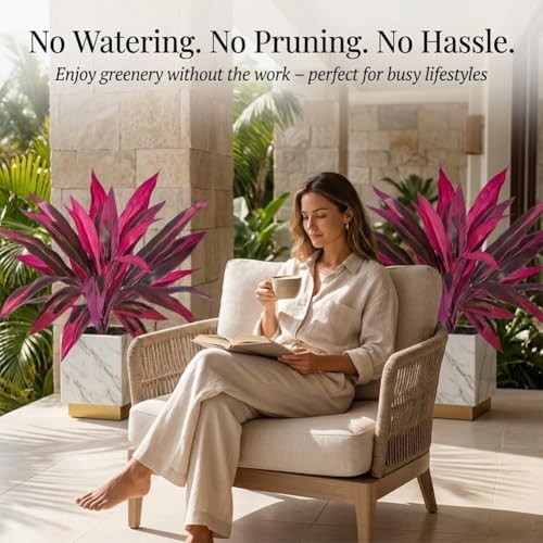 2pcs Large Realistic Artificial Boston Fern & Dragon's Blood Tree, Waterproof Plants with Vibrant/Leaves, UV Resistant Outdoor Fake Plants for Garden, Patio, Wedding, Balcony (3pc)