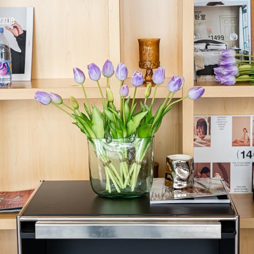 Artificial Tulips Flowers,Soft Touch Latex Bouquet, Fake Tulips,Spring Wedding Home Room Table Centerpiece Decor - color: 15pcs Lavender(no Vase)