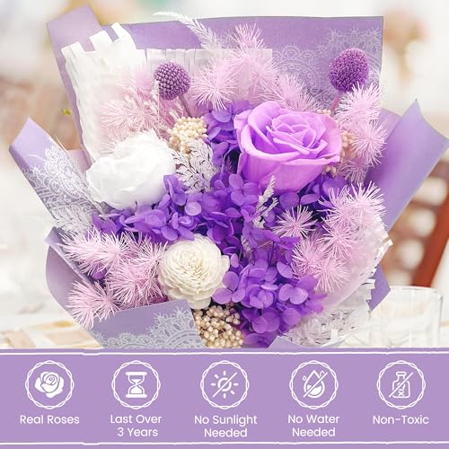 VTJMB Flowers for Delivery Prime, Preserved Flower Bouquet with Box, Birthday Dried Flowers Gift for Women, Mothers Day Gifts for Mom, Wife, Grandma, Friends - color: Romantic Purple