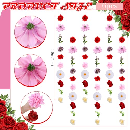 6 Pcs 35.4 Inch Artificial Hot Pink Flower Garlands with 3 Pcs 10 Ft Wedding Tulle Table Runner Wildflower Vines Floral Table Runner Garlands for Wedding Bridal Shower Spring Tea Party - style: Blooming Flower