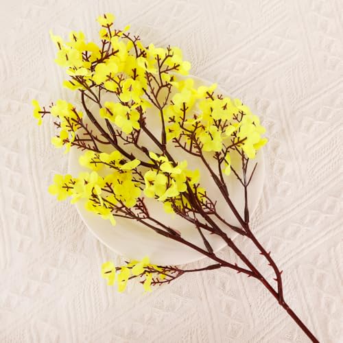 1PCS Artificial Long Gypsophila Colorful Plum Blossom Home Bouquet Faux Flowers Autumn Garden Party Decoration (Yellow-1PCS) - color: Yellow-2pcs