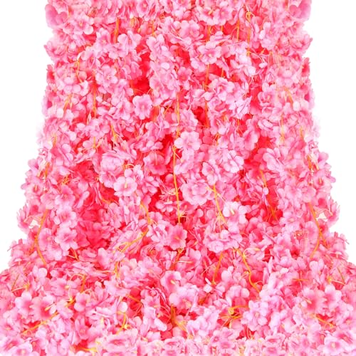Nuenen 16 Pack 94.4ft Artificial Cherry Blossom Vines Cherry Blossom Flower Garland Hanging Silk Cute Room Decor for Japanese Kawaii Bedroom Party Wedding Spring Home Decorations (Peach Pink) - color: Peach Pink