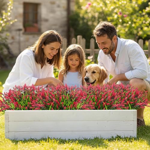 Faux Flowers for Outdoor Planters – 20 Bundles Fake Plants Outdoor, UV Resistant Artificial Plants & Flowers with Fake Monkey Grass, Faux Outdoor Plants for Porch Patio Garden Decor - color: Red Lotus – 20 Bundles