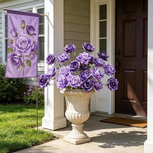 INXUGAO 6 Pcs Artificial Flowers Fake Roses for Outdoor, 28" Long Stem Silk Roses for Wedding Indoor Outside Party Decor, Realistic Faux Bouquet for Tall Vase Planter (Purple) - color: Rose-purple 6 Pcs