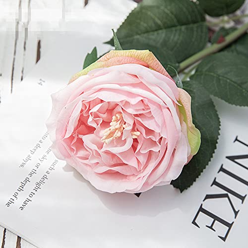 UKELER Pink Austin Roses Wedding Bouquet 4 Pcs Real Touch Latex Artificial Flowers for Home Decor Flower Arrangement Wedding Centerpieces - color: Pink