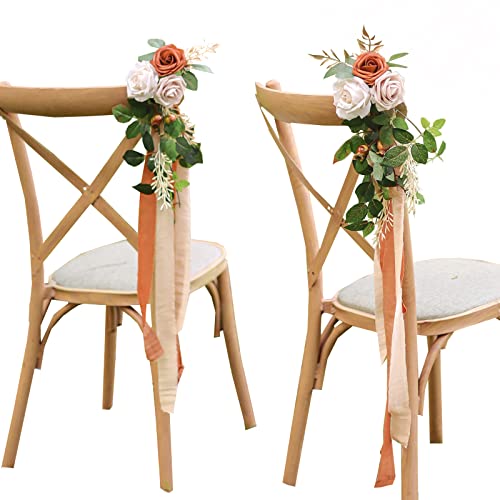 Lookein Pew Flowers for Wedding Ceremony Chair Decorations Set of 8 Aisle Decorations Bench Decoration Wedding Aisle Chair Decoration, Rustic Terracotta - color: Rustic Terracotta