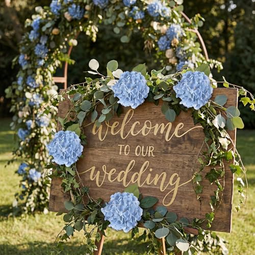IPOPU 6PCS Real Touch Fake Hydrangea Artificial Flowers Blue Hydrangeas with Stems Latex Lifelike Faux Hydrangeas for Home Table Centerpieces Wedding Baby Shower Party Floral Arrangements (Blue) - color: Light Blue