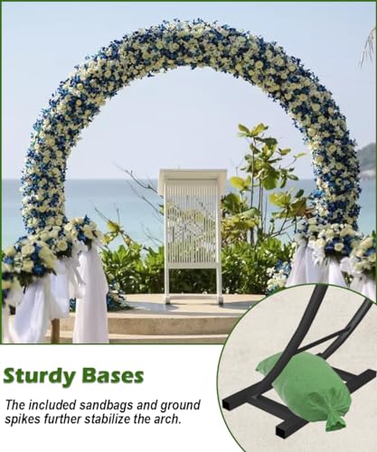 Queension Metal Wedding Arch | for Ceremony Party Decoration 8Ft Wide 7Ft High,Garden Arch Trellis with Ground Bases for Climbing Plants,Outdoor Garden Arbor for Roses Vines, Round Frame, Black - color: Black, size: 8FT