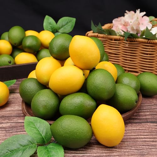 Gresorth 24 pcs Artificial Lemons and Limes for Decoration Fake Fruit Realistic for Home Party Bathroom Birthday Classroom - MINI Size (2.2 inch) - color: Green + Yellow