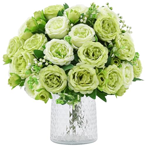 MARTINE MALL 4 Packs Peonies Artificial Flowers, Mixed Green Artificial Peonies, Silk Peonies Flowers Fake Peonies Artificial Flowers Peonies Bouquet for Centerpiece Table Wedding Party Home Decor - color: Mixed Green, size: 4PCS