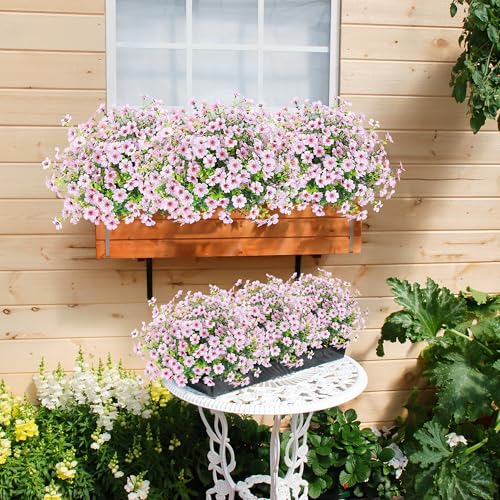 Sggvecsy Artificial Flowers for Outdoors 12 Bundles Realistic Faux Plants UV Resistant Fake Silk Daisy with Eucalyptus for Boxwood Planter Patio Porch Outside Spring Summer Decoration(Pink) - color: Pink