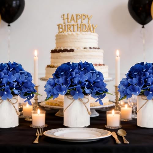 Flower Table Centerpieces - Set of 6 Floral Arrangement Artificial Wedding Hydrangeas Floral Arrangement with Rustic Metal Vase for Bridal Tea Party Event Decorations - Royal Blue - color: Royal Blue