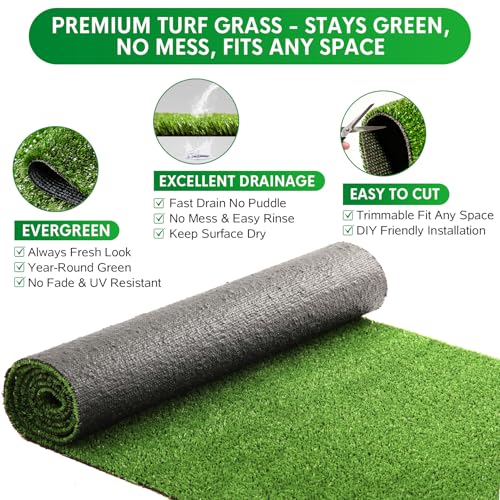 XLX TURF Fake Grass Outdoor Runner Rug - 4FT x 10FT Artificial Grass Carpet Low Pile Turf for Balcony Dogs Kids Playground - Pets Friendly
