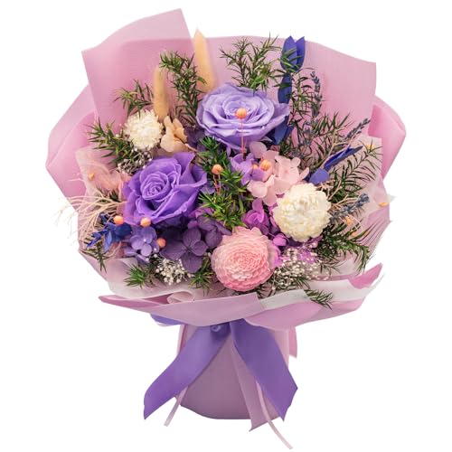 Forever Flower Gifts for Her: Romantic Flowers for Graduation-Daughter Girlfriend Wife Mom Grandma-Preserved Rose Bouquets-Flowers for Delivery Prime on Birthday Anniversary Valentines (Lilac) - color: Lilac