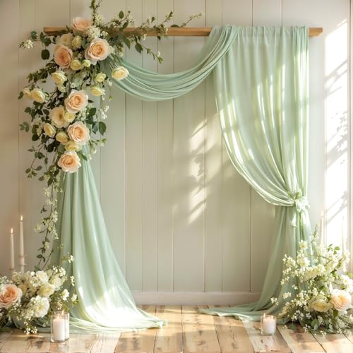 Wedding Arch Draping Fabric, 1 Panel 18FT Sage Green Sheer Backdrop Curtain Chiffon Fabric Drapery Voile Scarf Draping Panels for Wedding Archway Ceremony Curtain Valance Party Decoration - color: Sage Green, size: (1 Panel )6 Yards/18ft