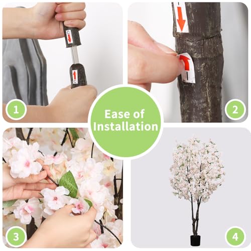 Artificial White Cherry Blossom Tree 5.7ft(68in) Faux Lifelike Plant for Indoor Decor Natural Potted Tree Realistic Pink Cherry Flowers Wood Trunk for Home Living Room,Office Perfect Weeding Gift - color: Cherry Blossom(white 12), size: 5.7ft