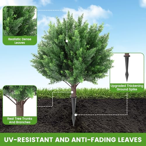 Artificial Cedar Topiary Ball Trees, 4 Pack Artificial Shrubs Bushes with Ground Spike, UV Resistant Fake Plants for Christmas Porch Decor - color: 4 Pack 23" Cedar