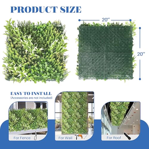 ECOOPTS 20"x20" Faux Ivy Privacy Fence Screen Artificial Boxwood Panels Topiary Hedge Plants for Indoor Outdoor Decoration, 13 Mixed Leaves, 6 Packs - color: #13 Mixed Leaves, size: 20"x20"