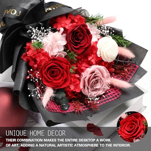 Casaido Preserved Flowers for Delivery, Mothers Day Red Flower Bouquets with Necklace, Forever Real Roses Anniversary Birthday Valentines Day Christmas Rose Gifts for Women Mom Wife Girlfriend - color: Red