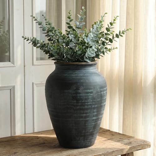 14.17" Blue Ceramic Vase, Rustic Farmhouse Living Room Home Decor | Artisan Handcrafted Large Ceramic Vase - size: 14.17Inch