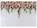 7X5FT White Brick with Flowers Backdrop Occasions Mother's Day Wedding Bridal Shower Birthday Party Banner Background Supplies DH-357 - size: 7X5FT
