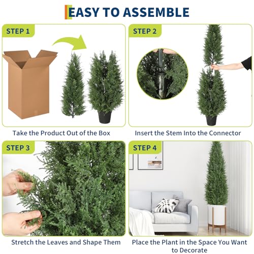2-Pack 4FT Artificial Cedar Spiral Topiary Trees, UV Resistant Outdoor Fake Potted Plants for Porch, Patio, Wedding, Garden Decor, Realistic Faux Boxwood 4FT - size: 3ft 11in