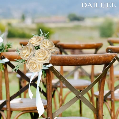 Artificial Roses Flowers 16Pcs Real Touch Roses with Stem Foam Fake Roses for DIY Wedding Bouquets Centerpieces Arrangement Party Baby Shower Home Decorations (Champagne) - color: Champagne